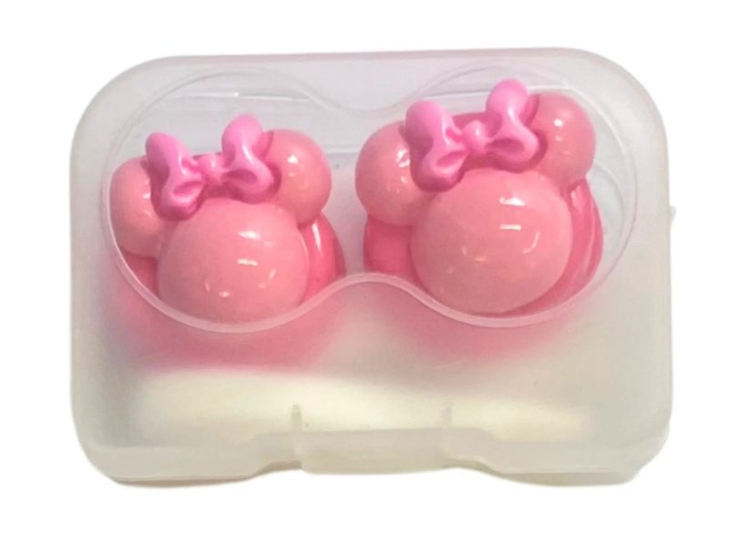 Minnie-figur, oppbevaringssett for kontaktlinser, farge: rosa base, rosa, rosa sløyfe