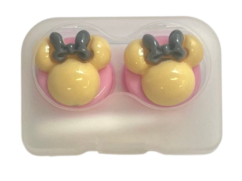 Minnie-figur, oppbevaringssett for kontaktlinser, farge: rosa base, gul, grå sløyfe