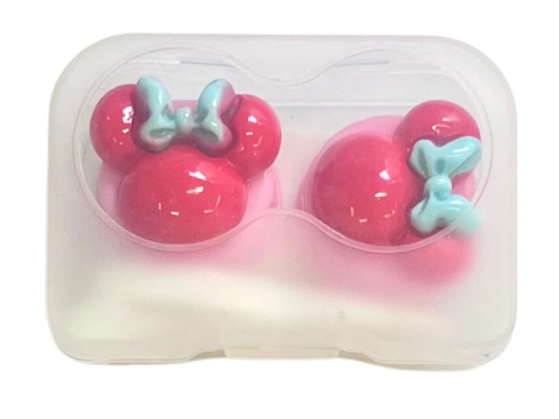 Minnie-figur, oppbevaringssett for kontaktlinser, farge: rosa base, rød, blå sløyfe